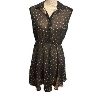 Forever 21 Ladies Black & White Cross Print Sheer Dress - Size Large